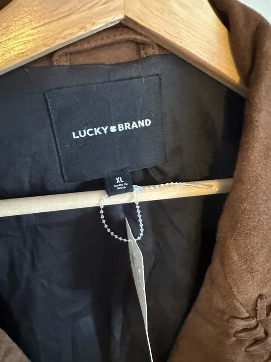 Lucky brand boho fringe leather jacket xl brown western wear - Picture 2 of 10